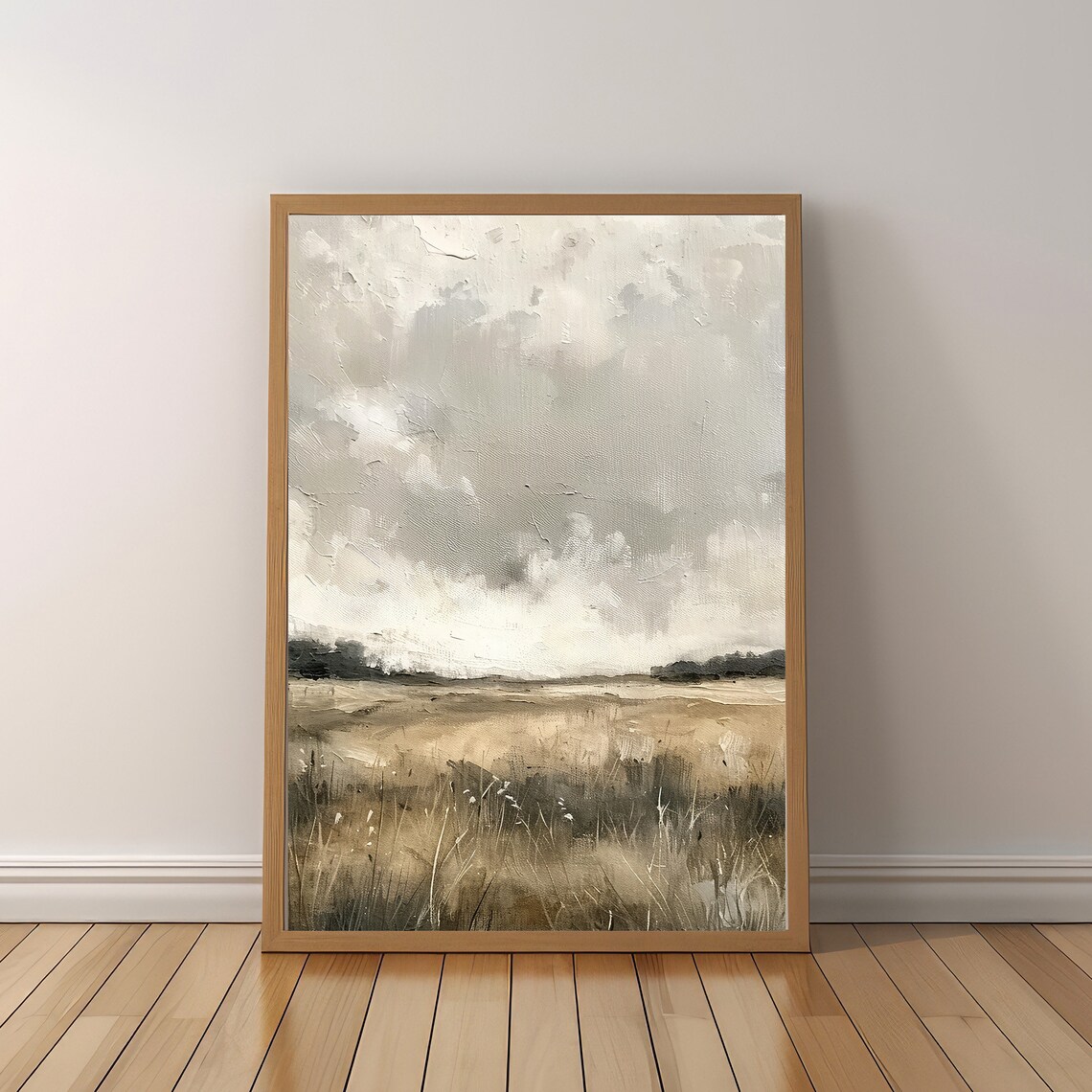 Muted Spring Field Landscape, Beige Neutral Tones - Image 5