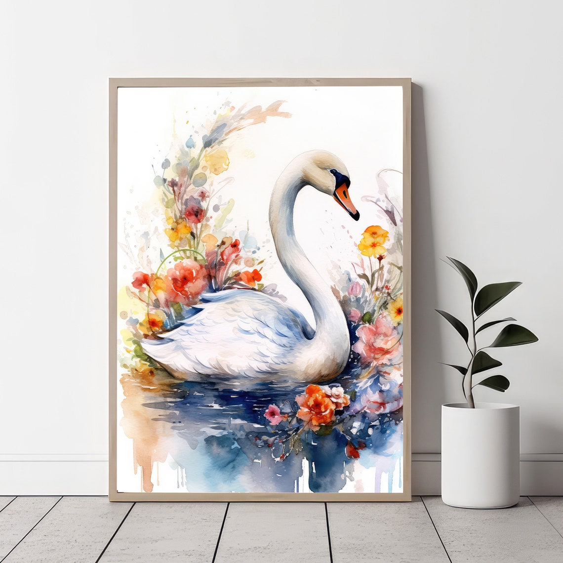 Swan With A Pink Flower Print Soft Girl Aesthetic Painting Dreamy Balletcore Wall Art Pastel Coquette Aesthetic Teen Girl Bedroom Bow