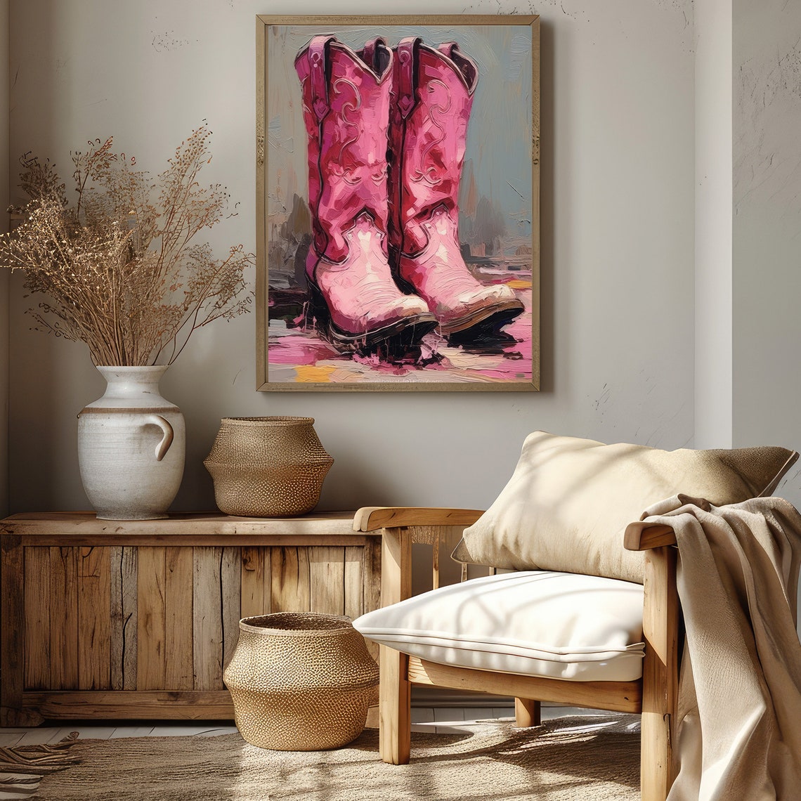 Bold Hot Pink Cowboy Boots Painting Vibrant Western Decor Poster - Image 3