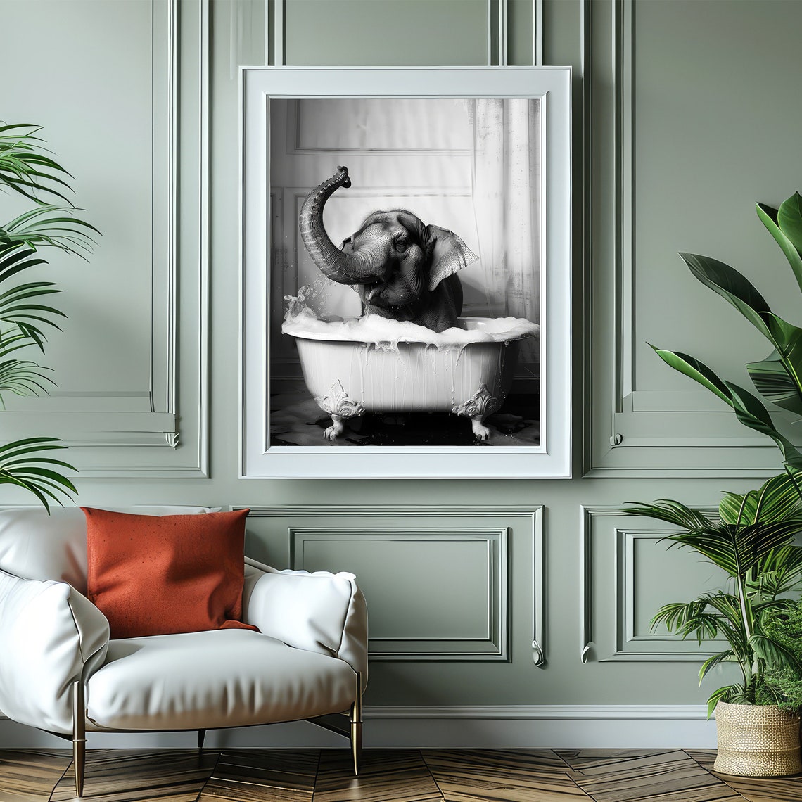 Cute Baby Elephant In Tub Wall Art Elephant Photo Elephant Art Bathroom Art Print - Image 3
