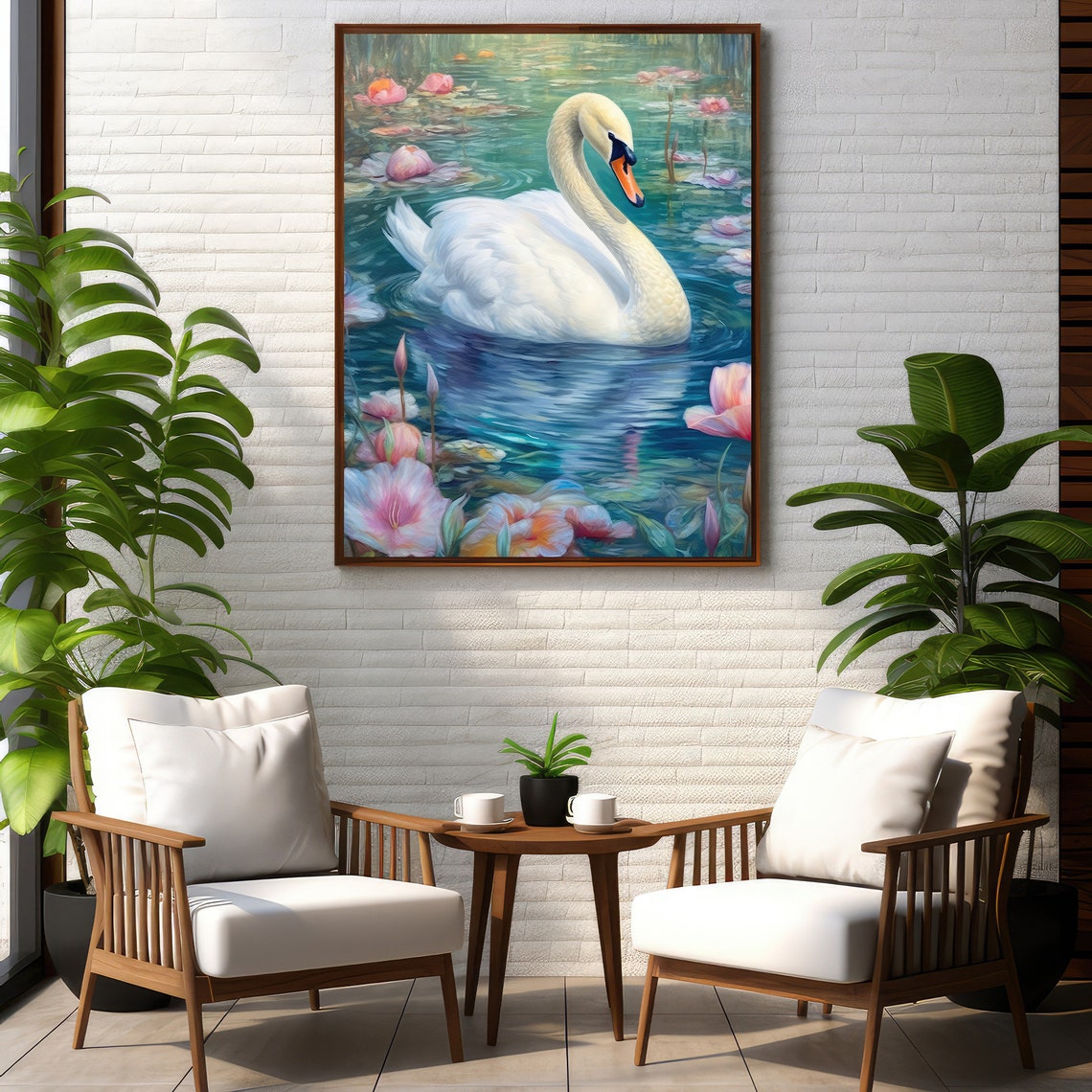 Swan With A Pink Flower Print Soft Girl Aesthetic Painting Dreamy Balletcore Wall Art Pastel Coquette Aesthetic Teen Girl Bedroom Bow - Image 3