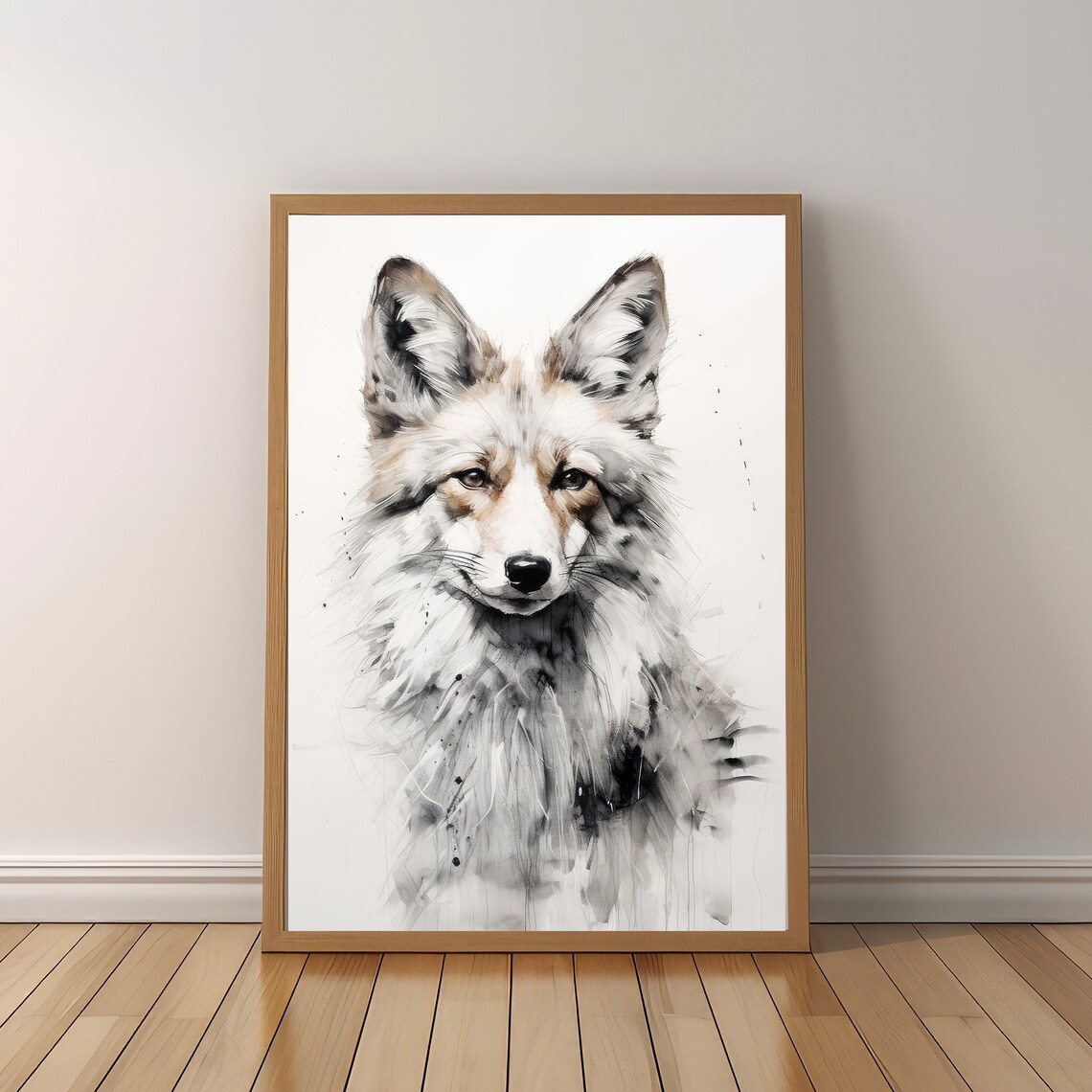 Minimalist Fox Portrait Sketch Grey Woodland Neutral Nursery Wall Art - Image 6