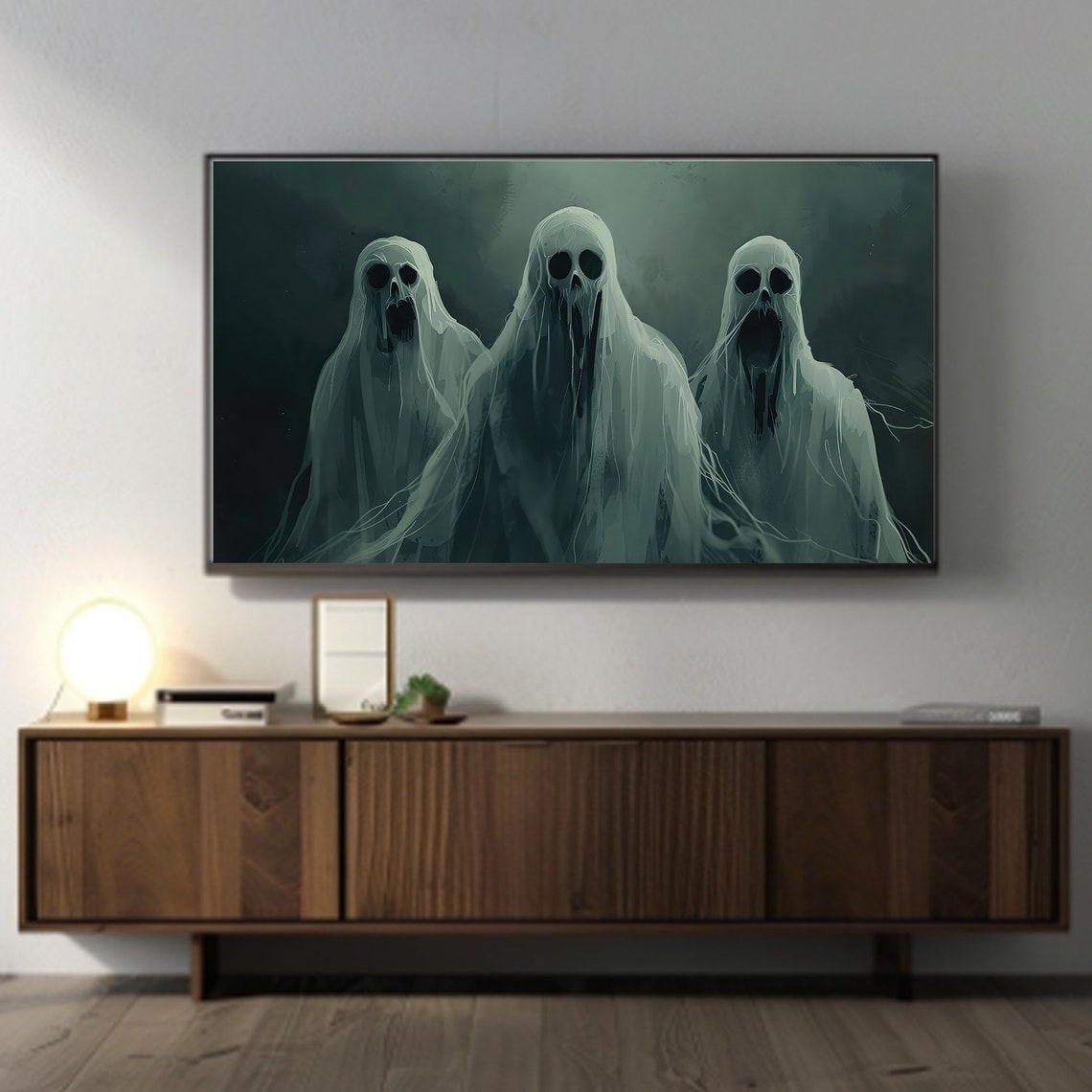 Spooky Three Ghosts Halloween Haunted Night Horror Art Poster - Image 3