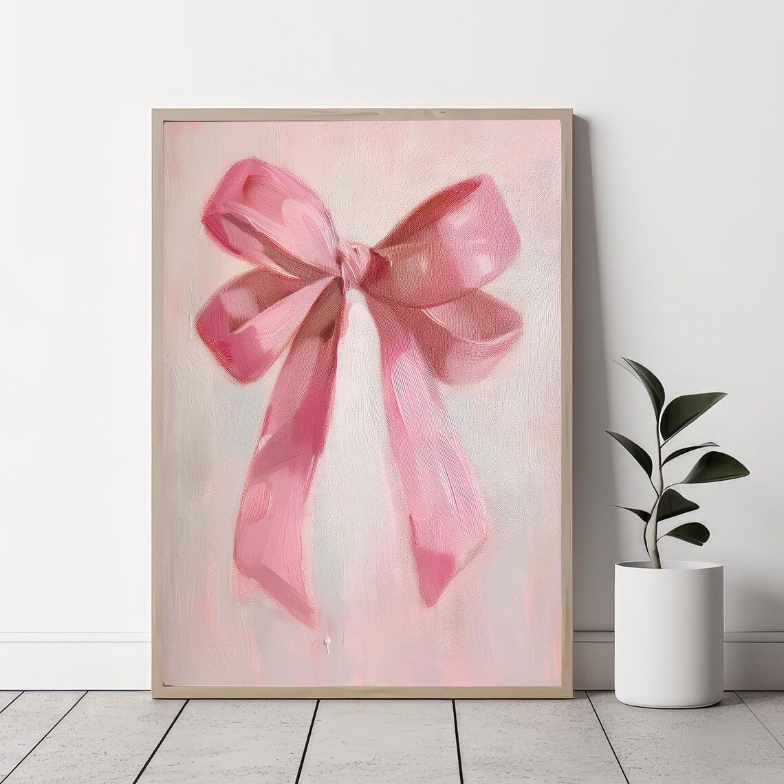 Soft Pink Ribbon Bow Oil Painting Romantic Balletcore Art Poster