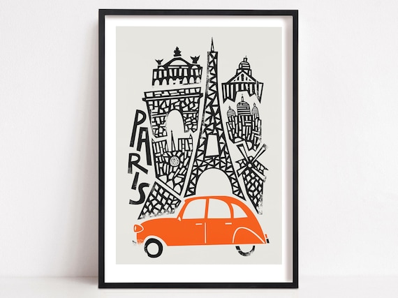 Paris Retro Travel Poster, Mid Century Modern Art Print