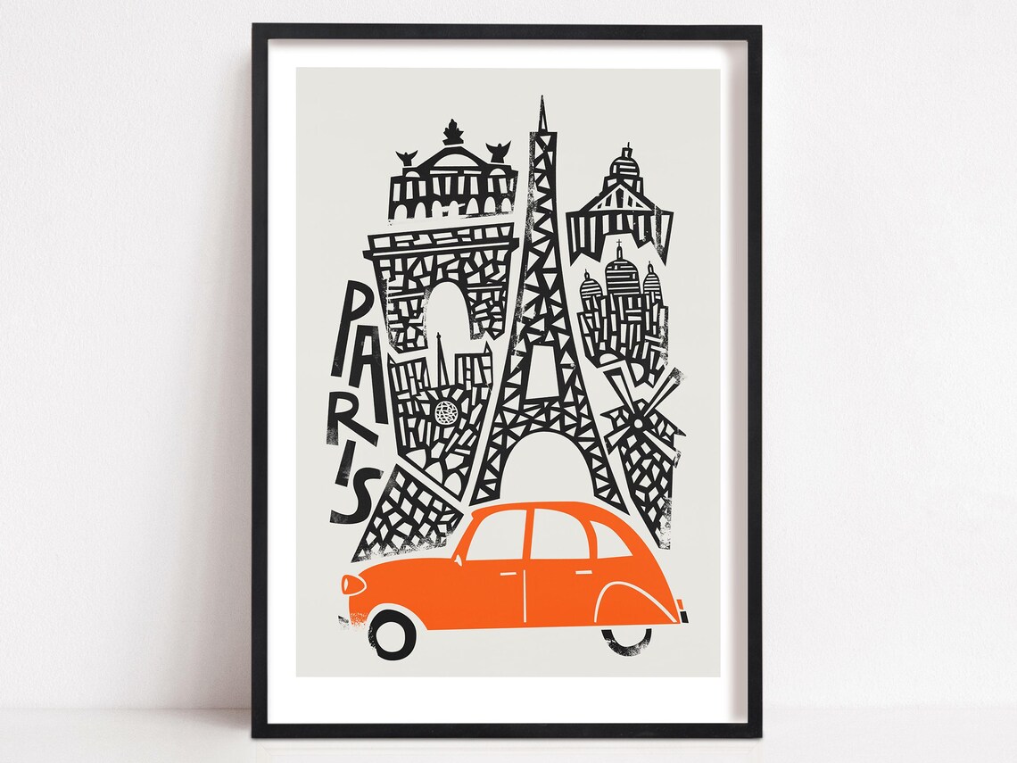 Paris Retro Travel Poster, Mid Century Modern Art Print