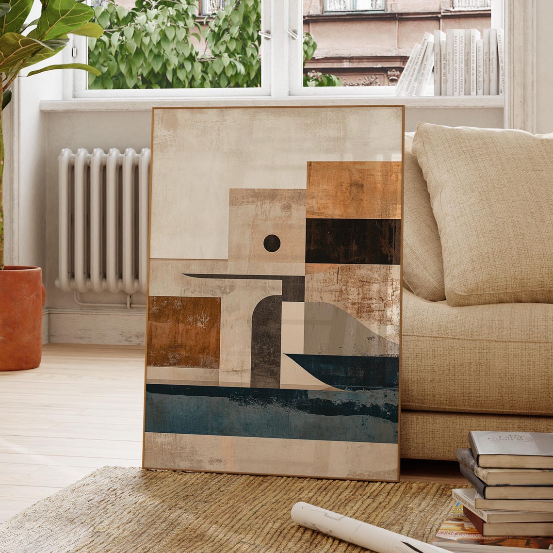 Mediterranean Geometric Abstract Warm Earth Tone Block Poster