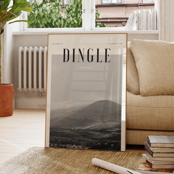 Dingle Ireland Black White Misty Mountain Landscape Travel Poster