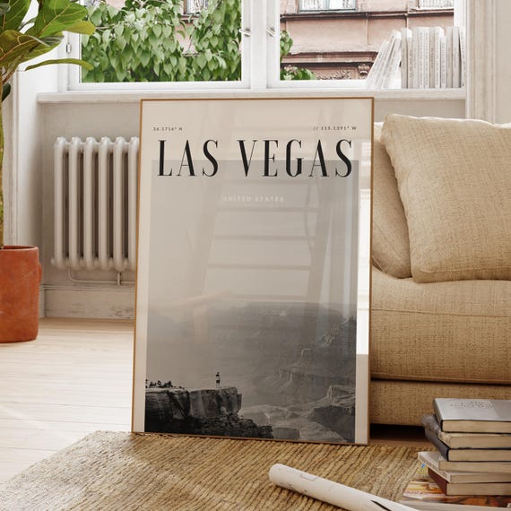 Las Vegas United States Modern Travel Wall Art Design Black And White Print Wanderlust Decor Home Office