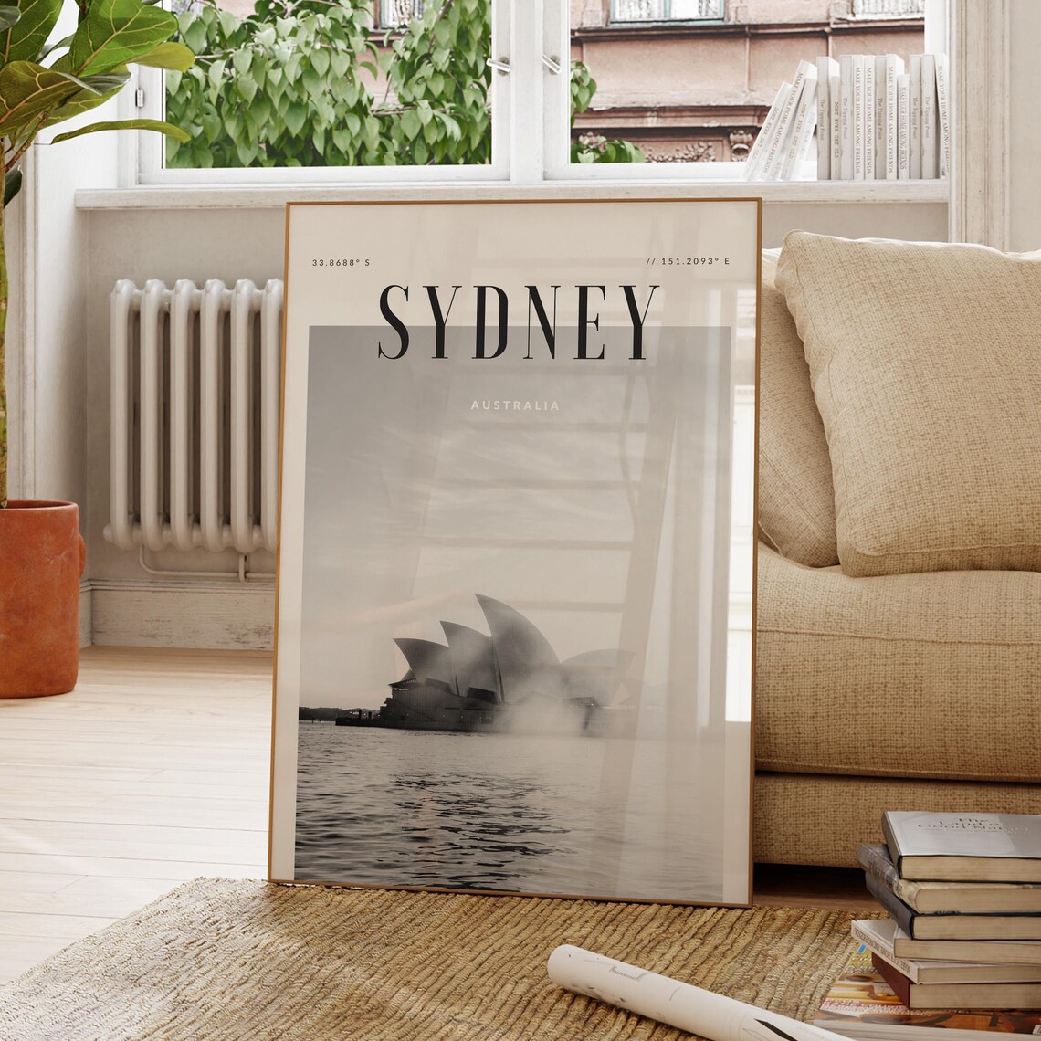Sydney Australia Black and White Opera House Travel Poster with Coordinates