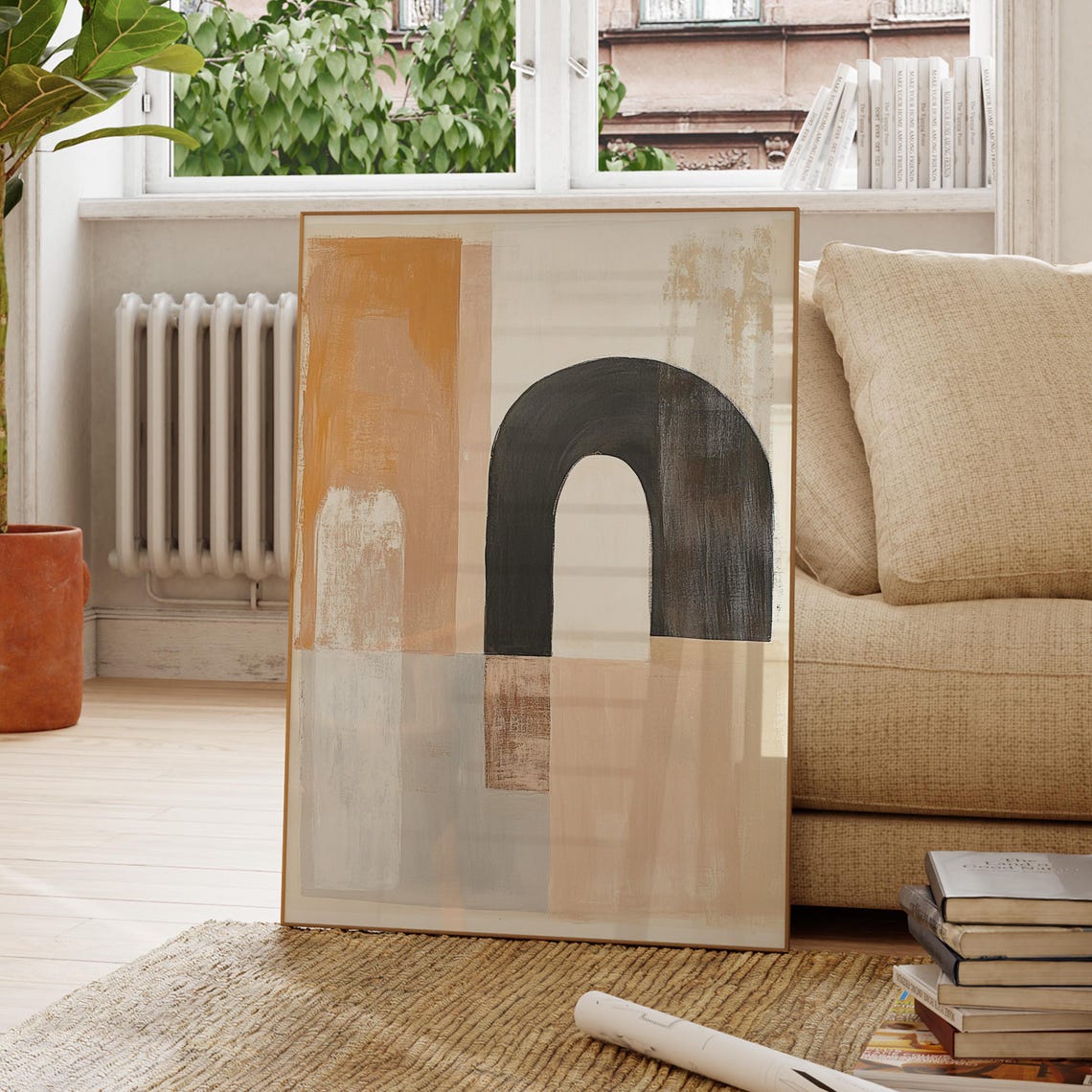 Black Arch Ochre Abstract Painting Minimal Boho Modern Wall Poster