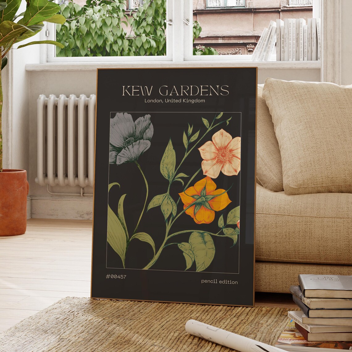 Kew Gardens London Botanical Floral Pencil Edition Black Poster