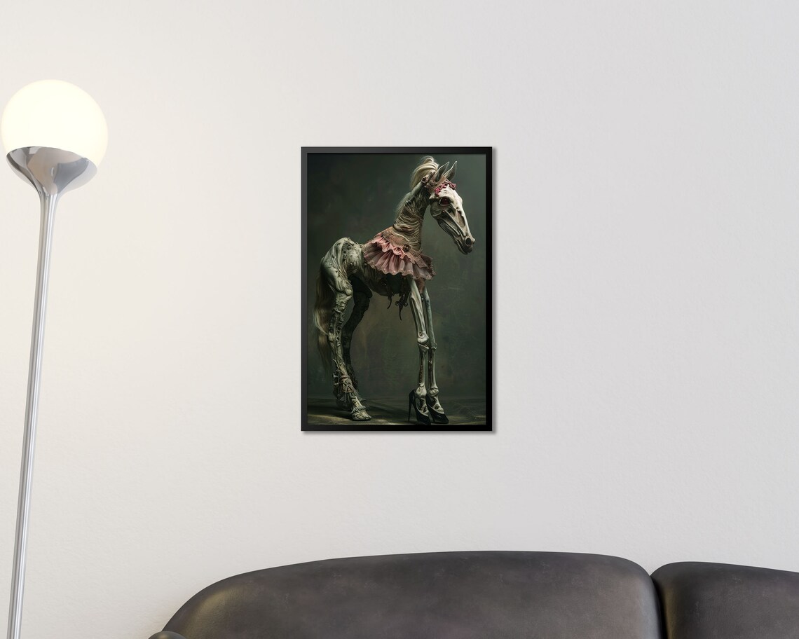 Grotesque Skeletal Horse In Pink Dress Dark Fantasy Macabre Art Print - Image 2