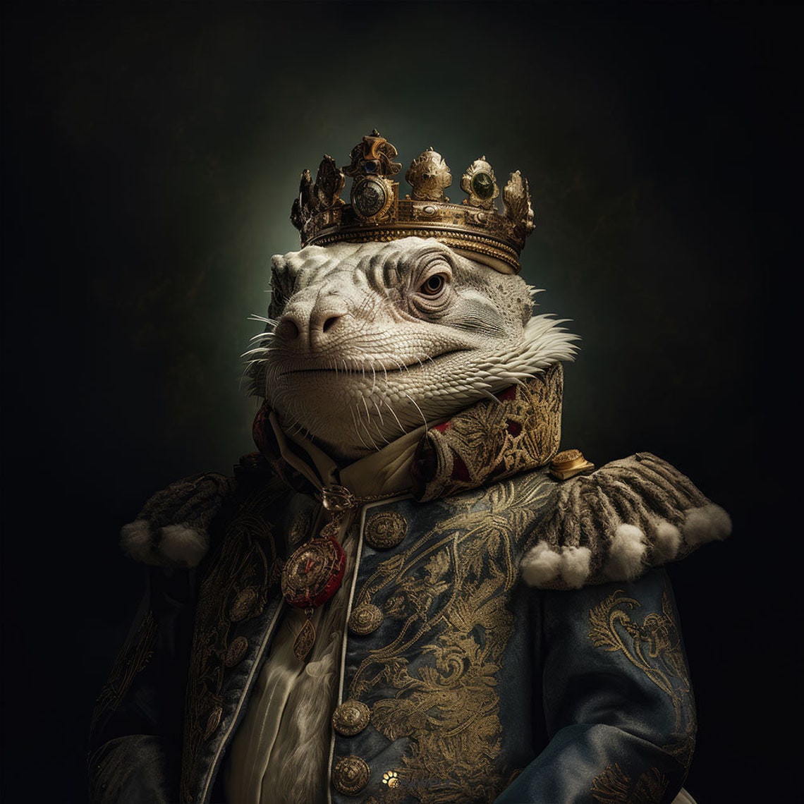 Royal Iguana King Wearing Crown Embroidered Regal Coat Portrait - Image 4