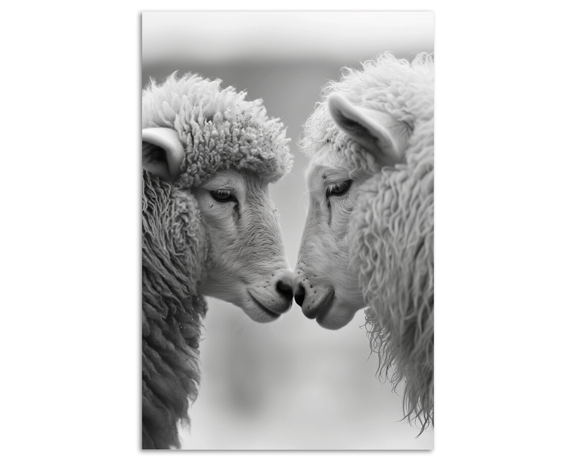 Tender Sheep Pair Nose To Nose Black And White Farm Animal Wall Poster - Image 4