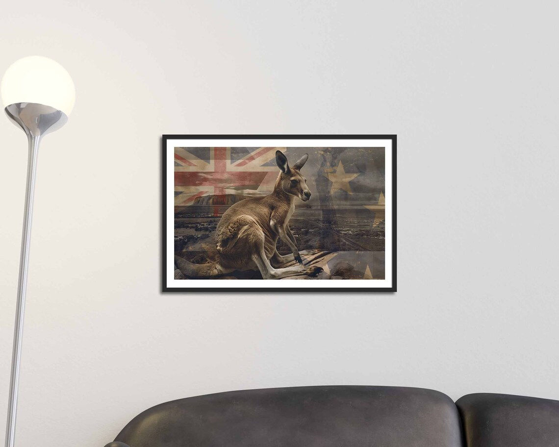 Kangaroo Australian Flag Outback Wildlife Patriotic Wall Art Poster - Image 2