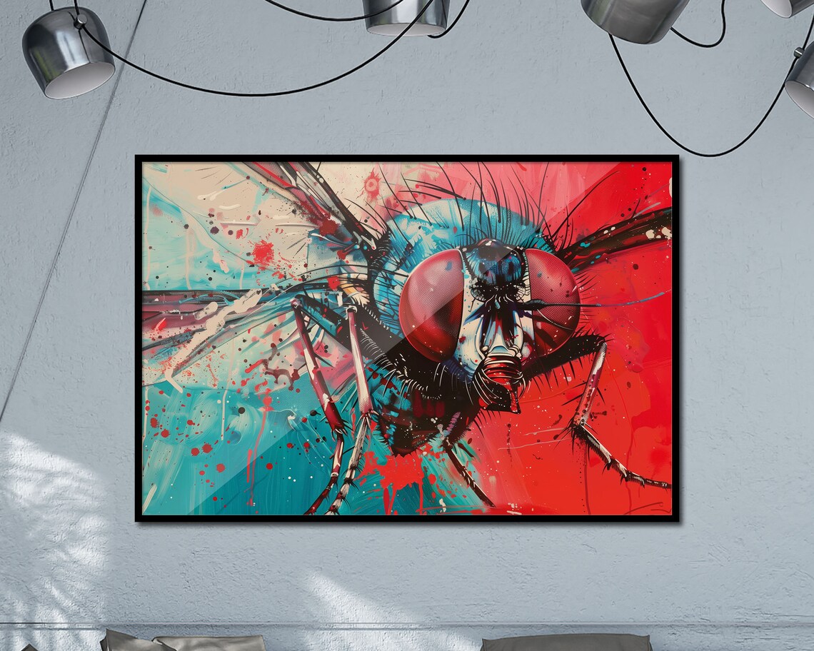 Fly Macro Vibrant Red Eyed Insect Close Up Abstract Wall Art Poster