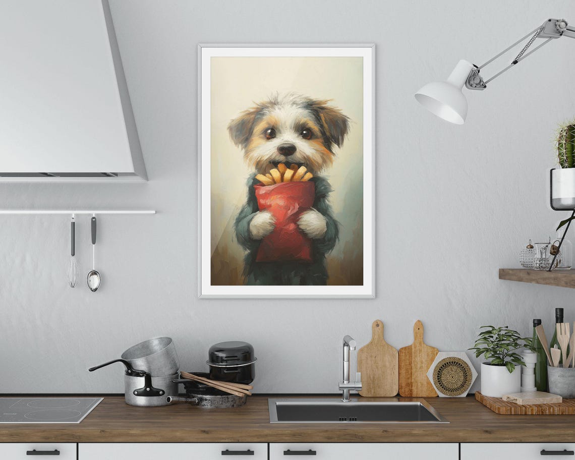Fries Before Guys Adorable Dog With French Fries Art Print Funny Pet Wall Art Decor For Kitchen Living Room Gift For Dog Food Lovers - Image 4