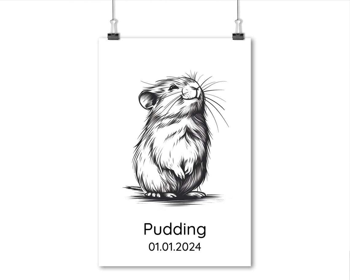 Personalized Guinea Pig Portrait Pudding Custom Pet Memorial Wall Art - Image 4