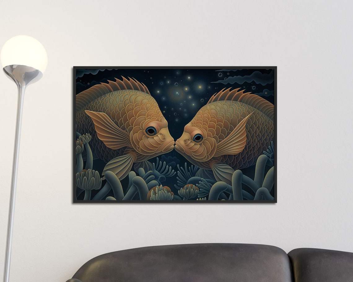 Meerkat Pair Nose To Nose Starry Sky Celestial Night Animal Wall Art - Image 2