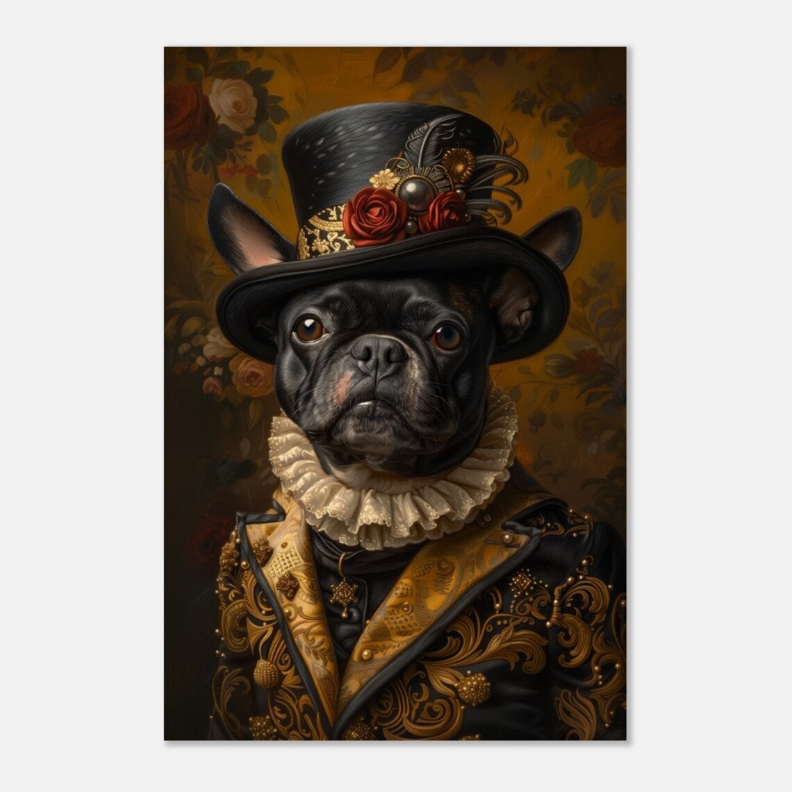 Aristocratic Black French Bulldog Top Hat Baroque Pet Portrait Poster - Image 3