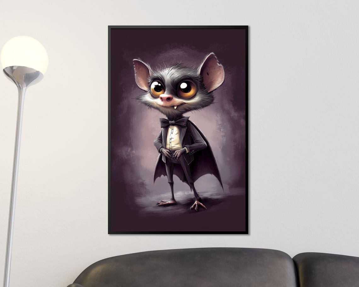 Cute Vampire Bat In Tuxedo With Bow Tie Gothic Halloween Art Poster - Image 2