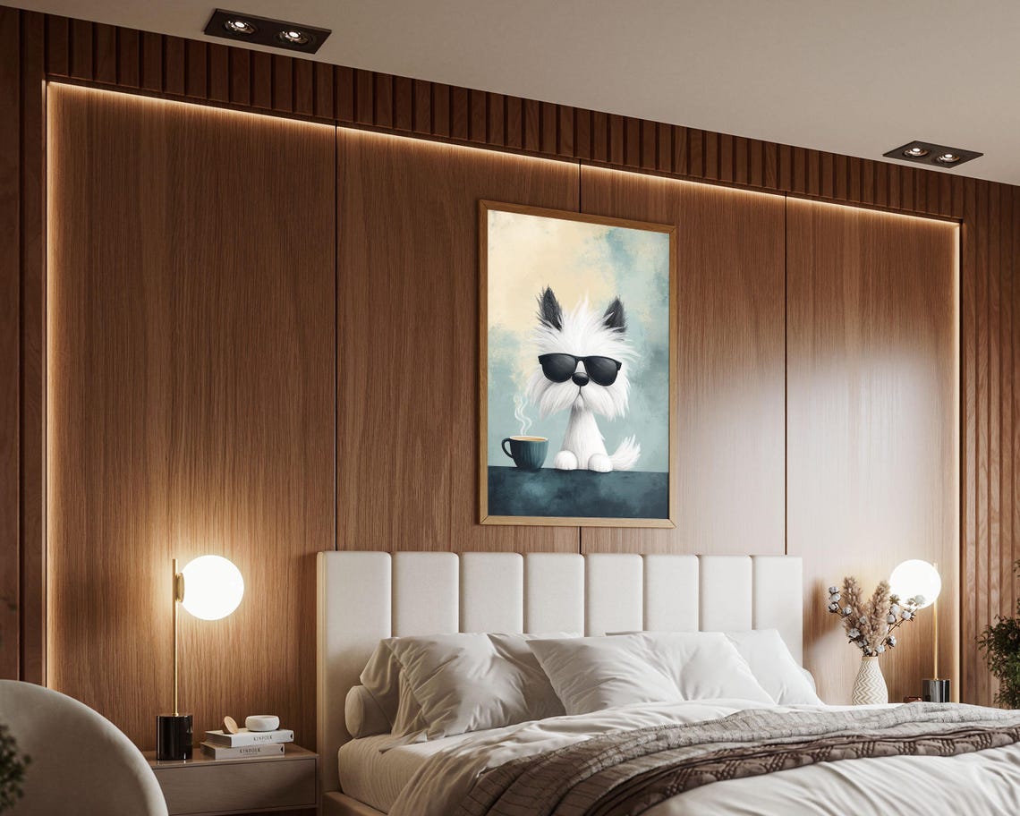 Cool White Terrier With Sunglasses And Coffee Cup Funny Dog Poster - Image 2