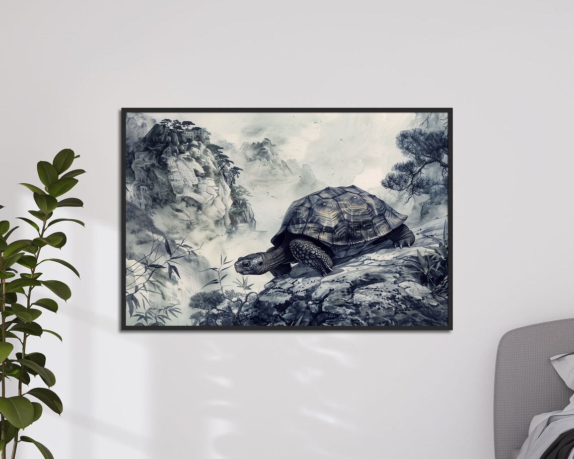 Mystical Tortoise Japanese Ink Wash Mountain Landscape Zen Art Poster - Image 5
