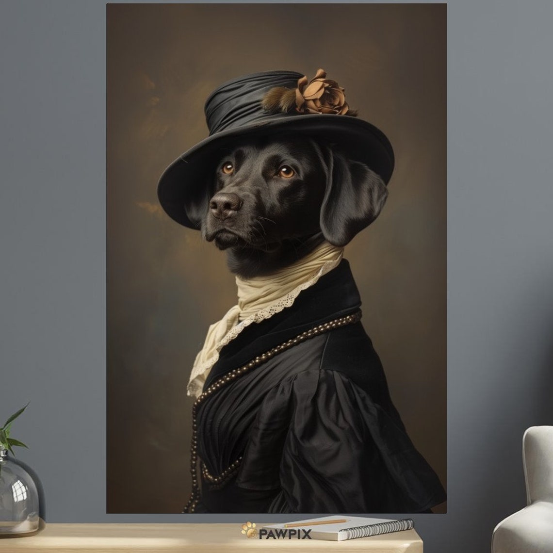 Distinguished Black Dog Victorian Hat Elegant Pet Portrait Poster - Image 3