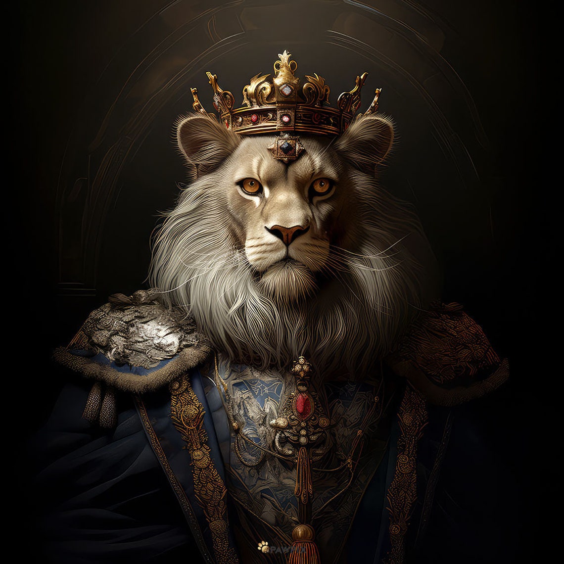 Royal White Lion King Wearing Crown Regal Portrait Animal Poster - Image 5
