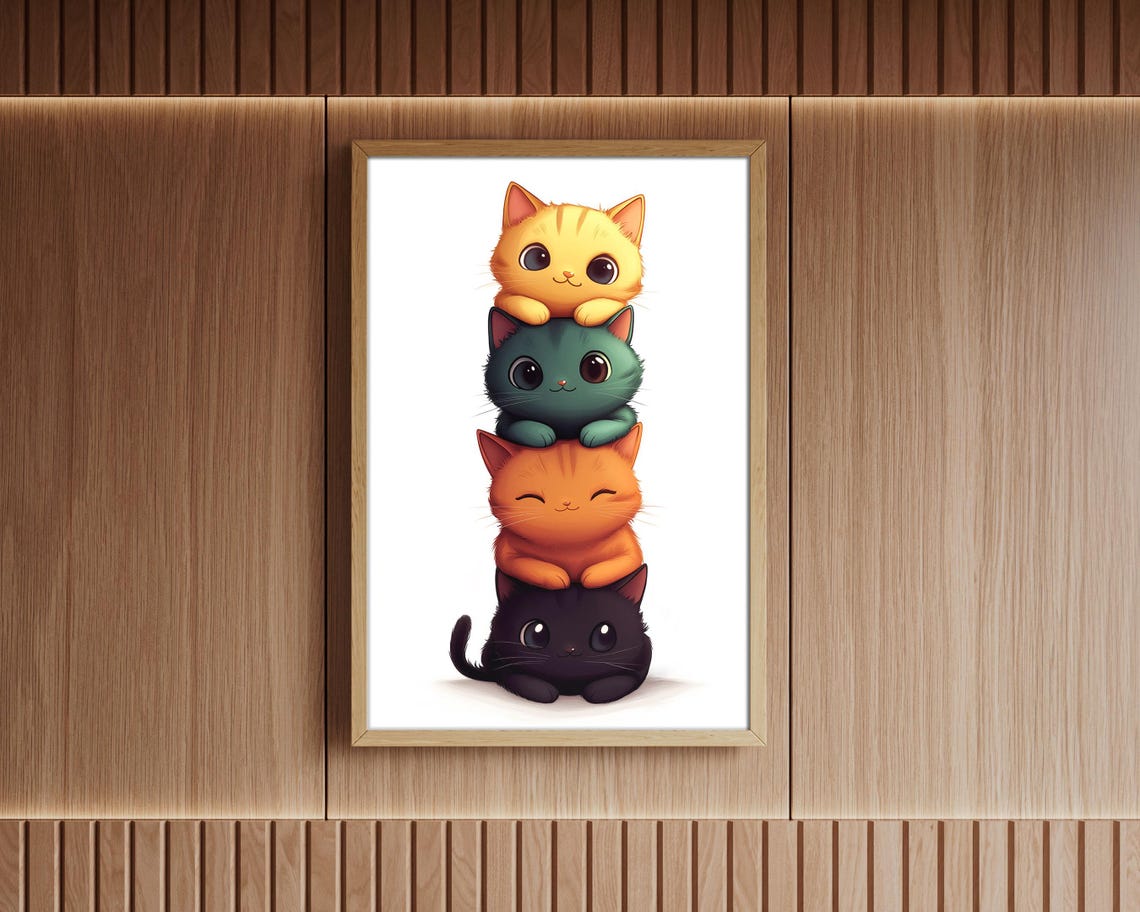 Adorable Stacked Cats Tower Four Cute Kittens Nursery Wall Art - Image 5