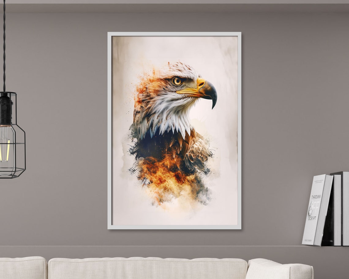 Watercolor Eagle Head Portrait Fiery Amber Splash Bold Wildlife Poster