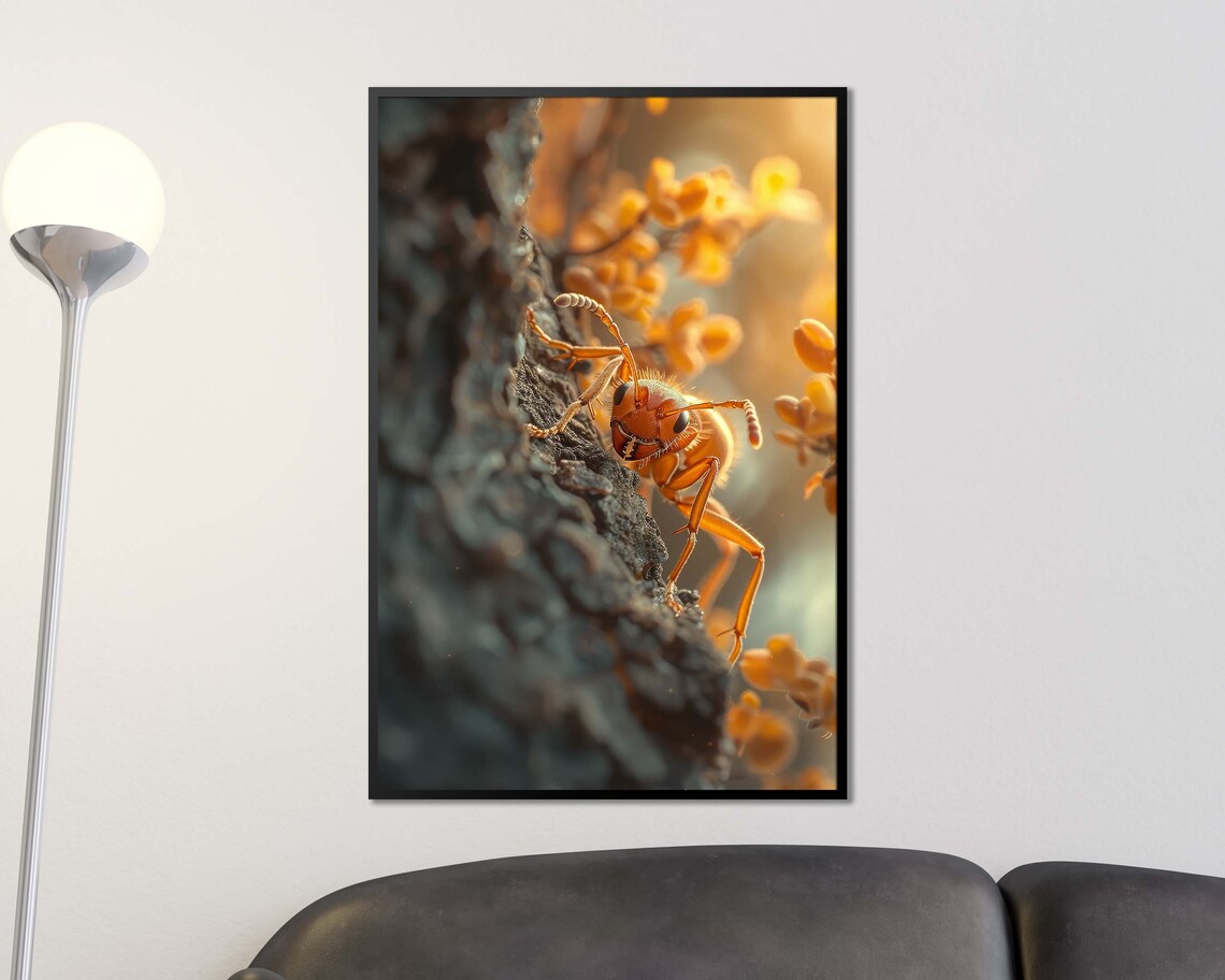 Amber Hornet Macro Photography Golden Light Insect Wall Poster - Image 3
