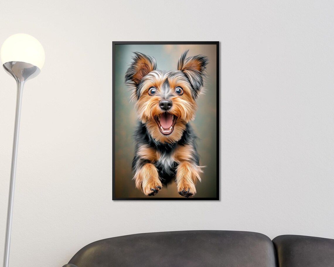 Happy Yorkie Dog Wall Art Playful Yorkshire Terrier Poster For Pet Lovers Cute Dog Wall Decor Animal Art Print For Living Room Or Nursery