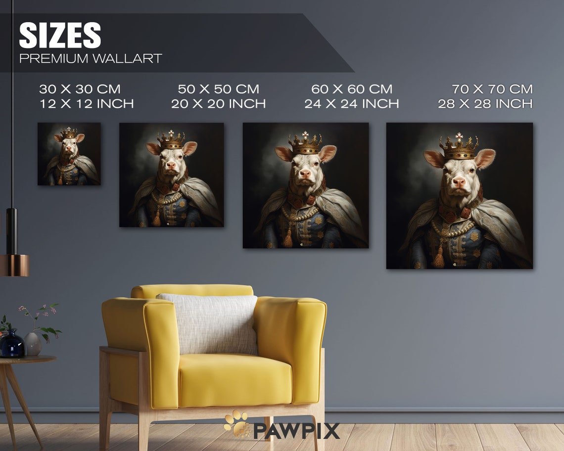Majestic Cow King Poster Funny Animal Portrait Wall Art Royal Cow Decor Farmhouse Decor Unique Gift For Animal Lovers Cow Art Print - Image 2