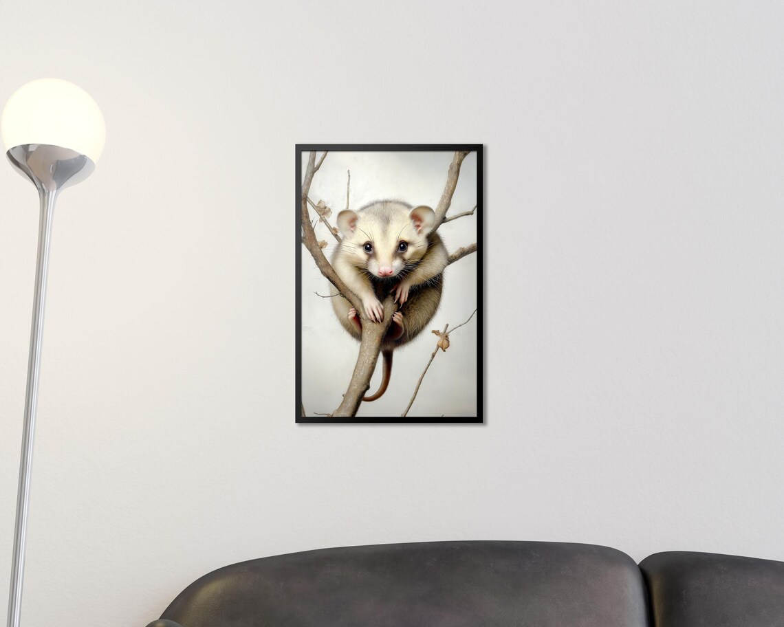 Possum Climbing Tree Branch Delicate Watercolor Wildlife Art Poster - Image 2