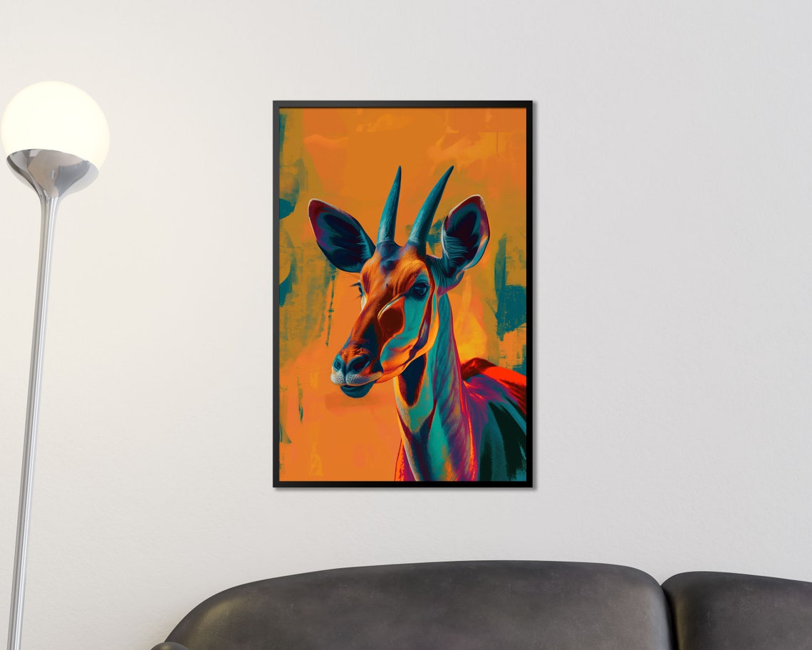 Vibrant Okapi Portrait Orange Teal Pop Art Style Wildlife Wall Poster - Image 2