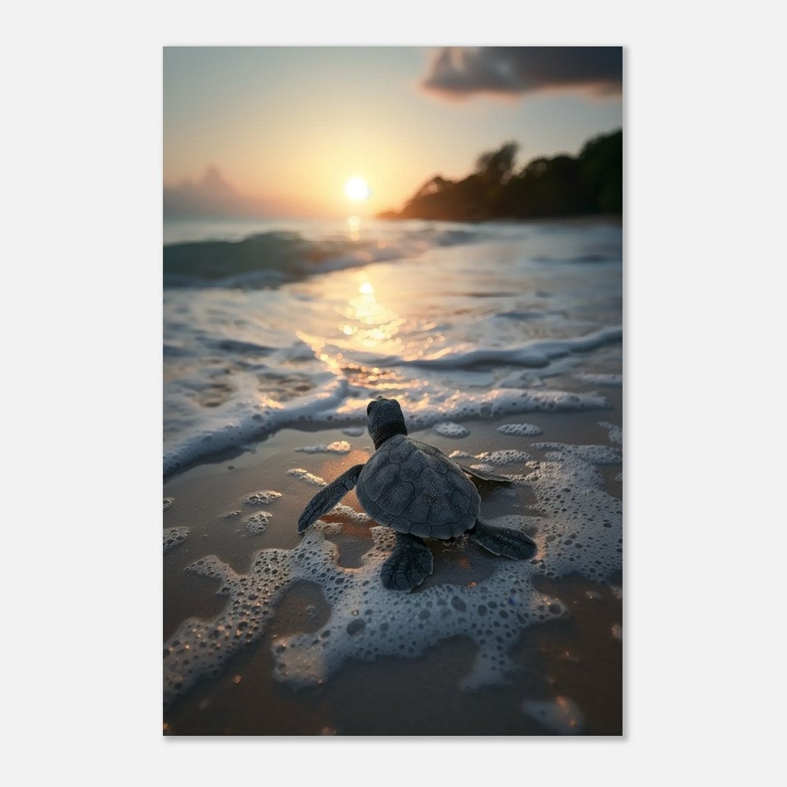 Baby Sea Turtle Sunset Beach Surf Golden Ocean Wildlife Poster - Image 4