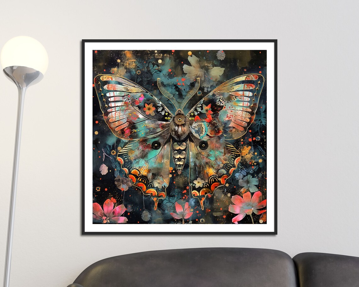 Colorful Floral Moth Dream Bohemian Nature Insect Wall Art Print - Image 5