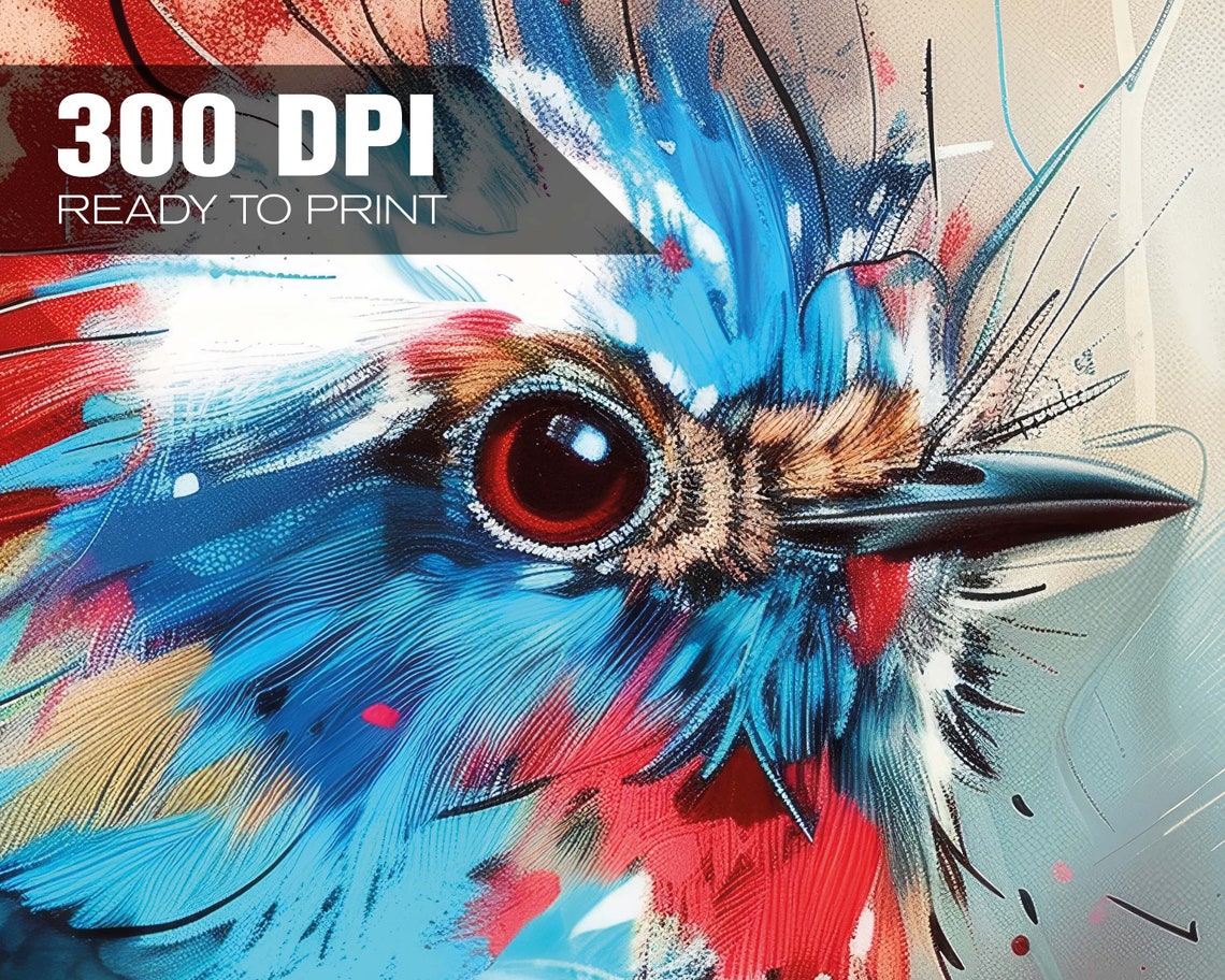 Blue Bird Vibrant Watercolor Perched Branch Abstract Wall Art Poster - Image 4