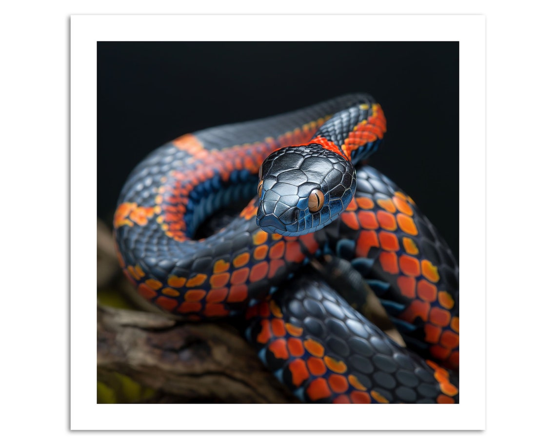 Vivid Red Black Checkered Snake Bold Reptile Modern Wall Art Print - Image 3