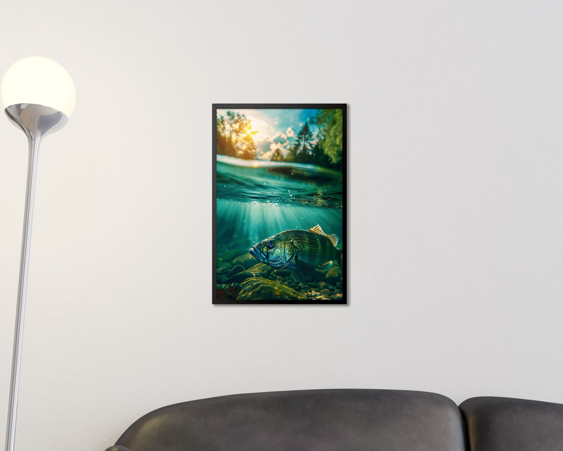 Largemouth Bass Split Water Surface Lake Underwater Fishing Poster - Image 2