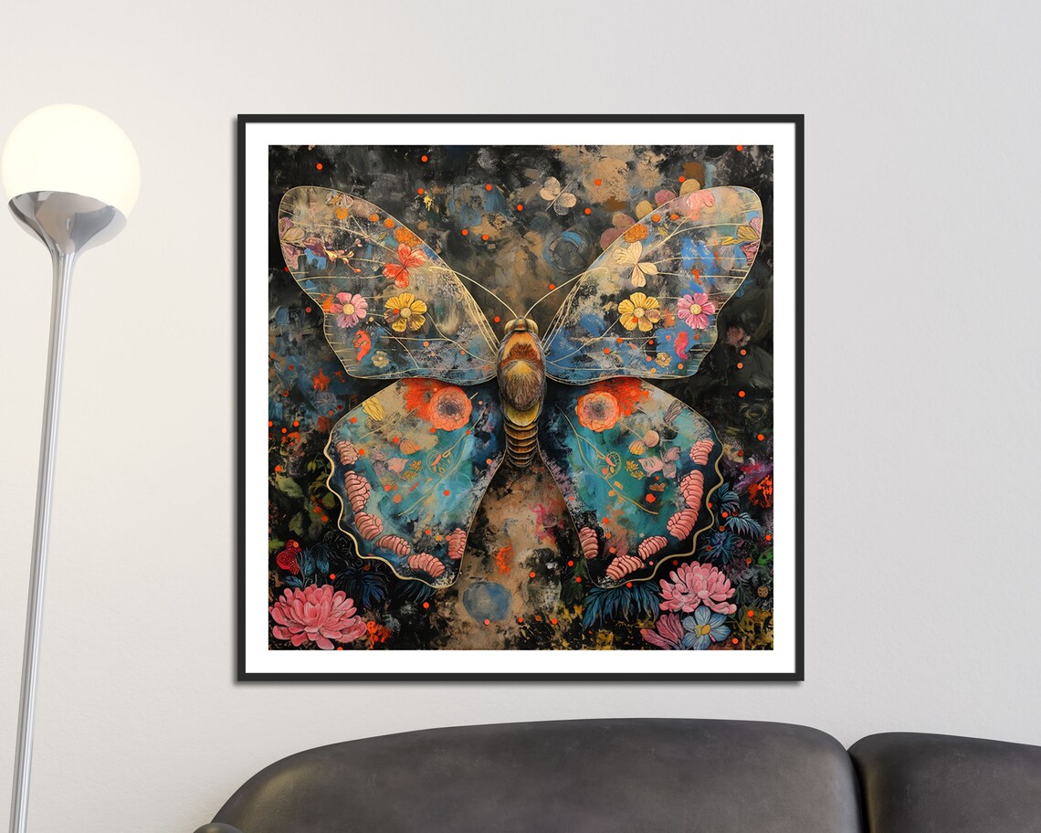 Floral Butterfly Dream Colorful Wings Bohemian Wall Art Print - Image 2
