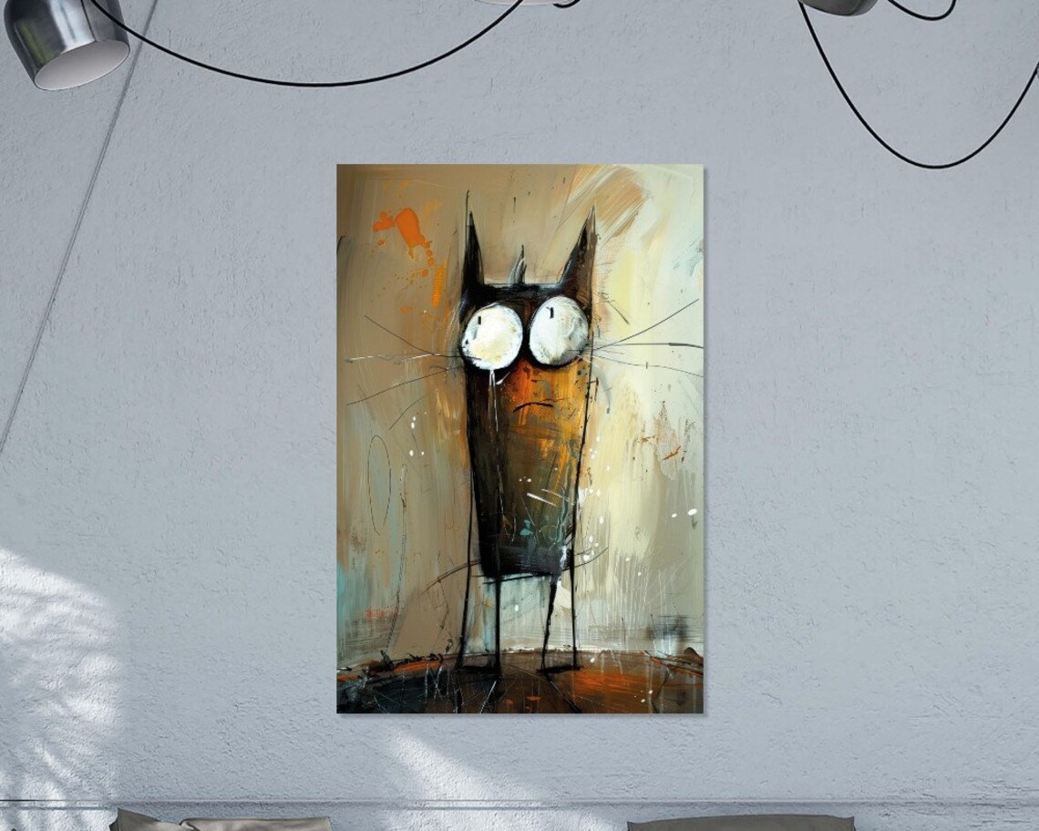 Black Cat Quirky Cartoon Big Eyes Abstract Animal Wall Art Poster - Image 2