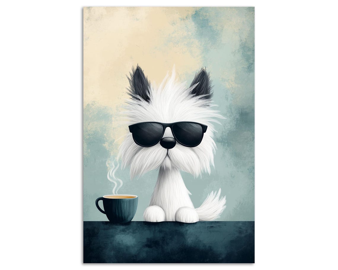 Cool White Terrier With Sunglasses And Coffee Cup Funny Dog Poster - Image 5