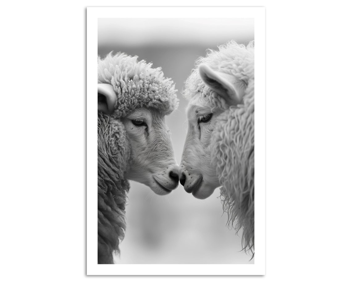 Tender Sheep Pair Nose To Nose Black And White Farm Animal Wall Poster - Image 5