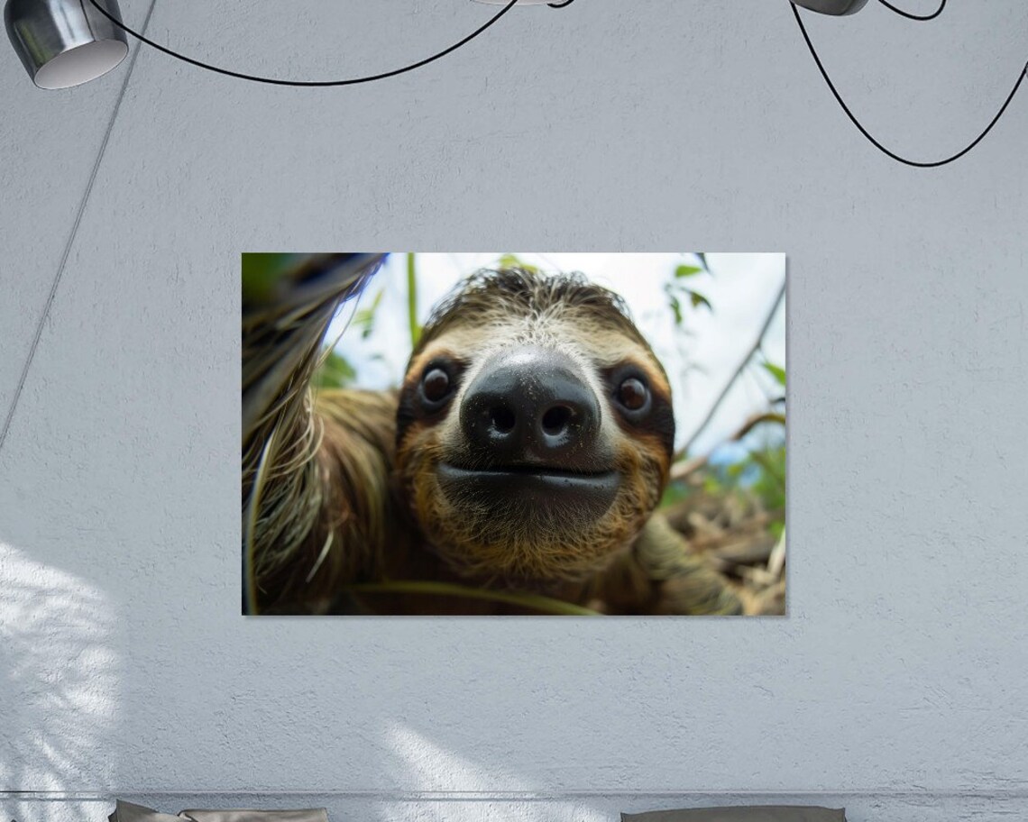 Sloth Extreme Close Up Smiling Face Funny Cute Wildlife Photo Wall Art Poster - Image 3