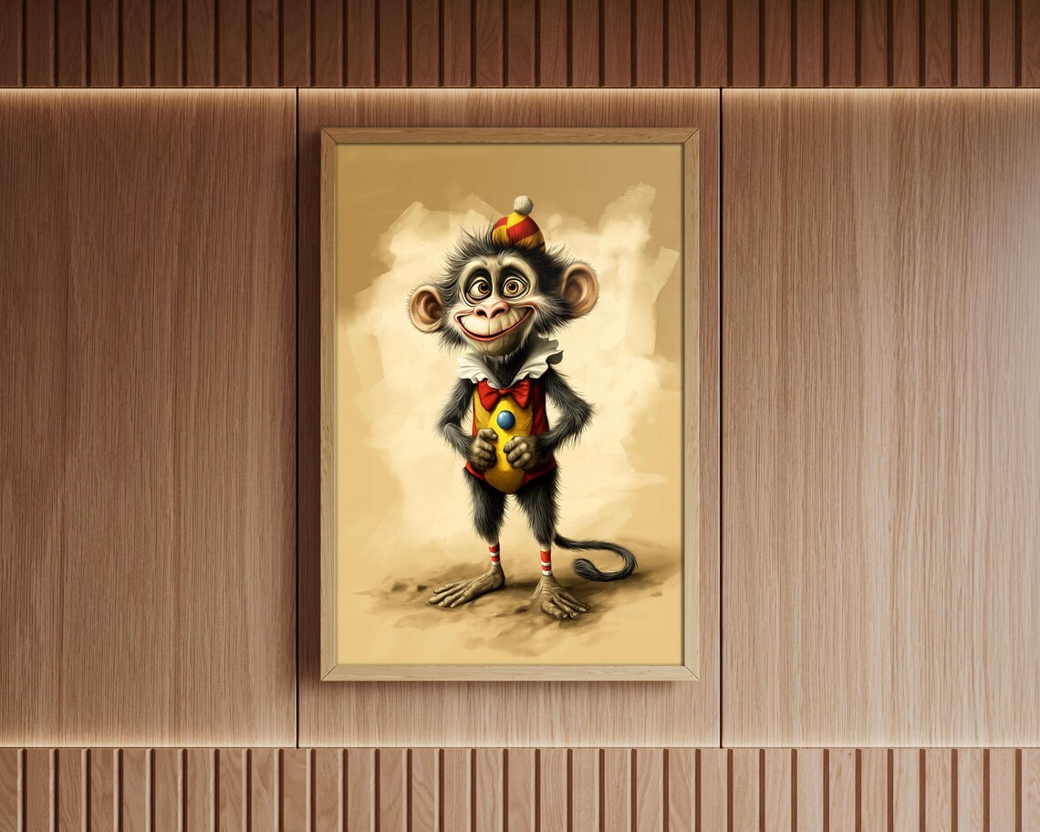 Funny Clown Monkey In Circus Costume Whimsical Kids Room Art Poster - Image 3