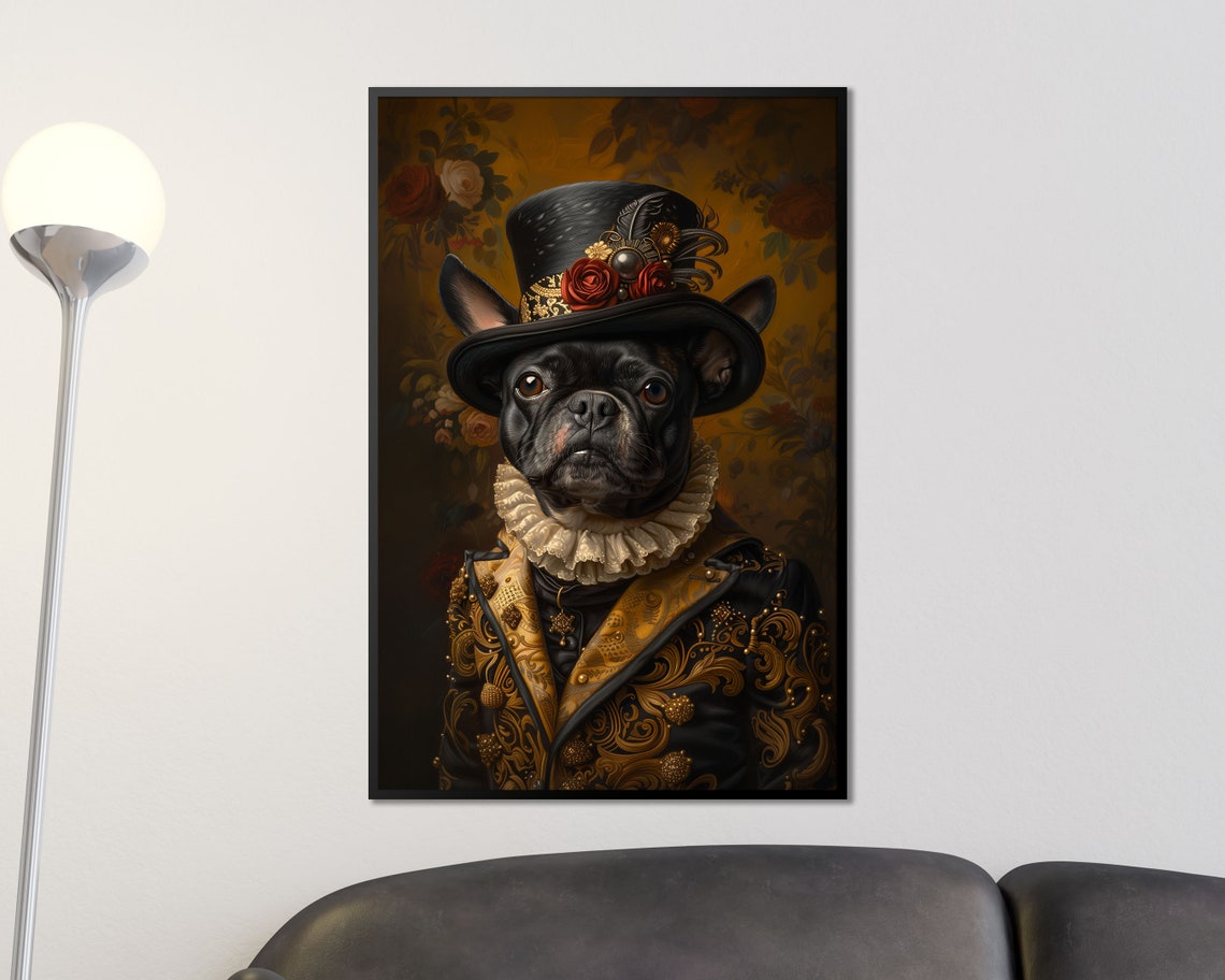 Aristocratic Black French Bulldog Top Hat Baroque Pet Portrait Poster - Image 2