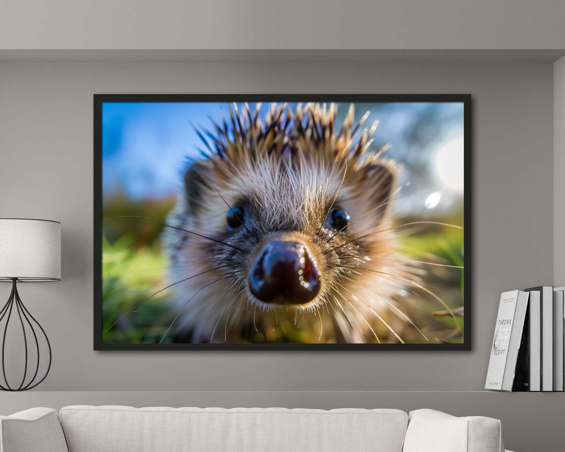 Hedgehog Close Up Nose Macro Sunlit Wildlife Photo Cute Spiky Poster